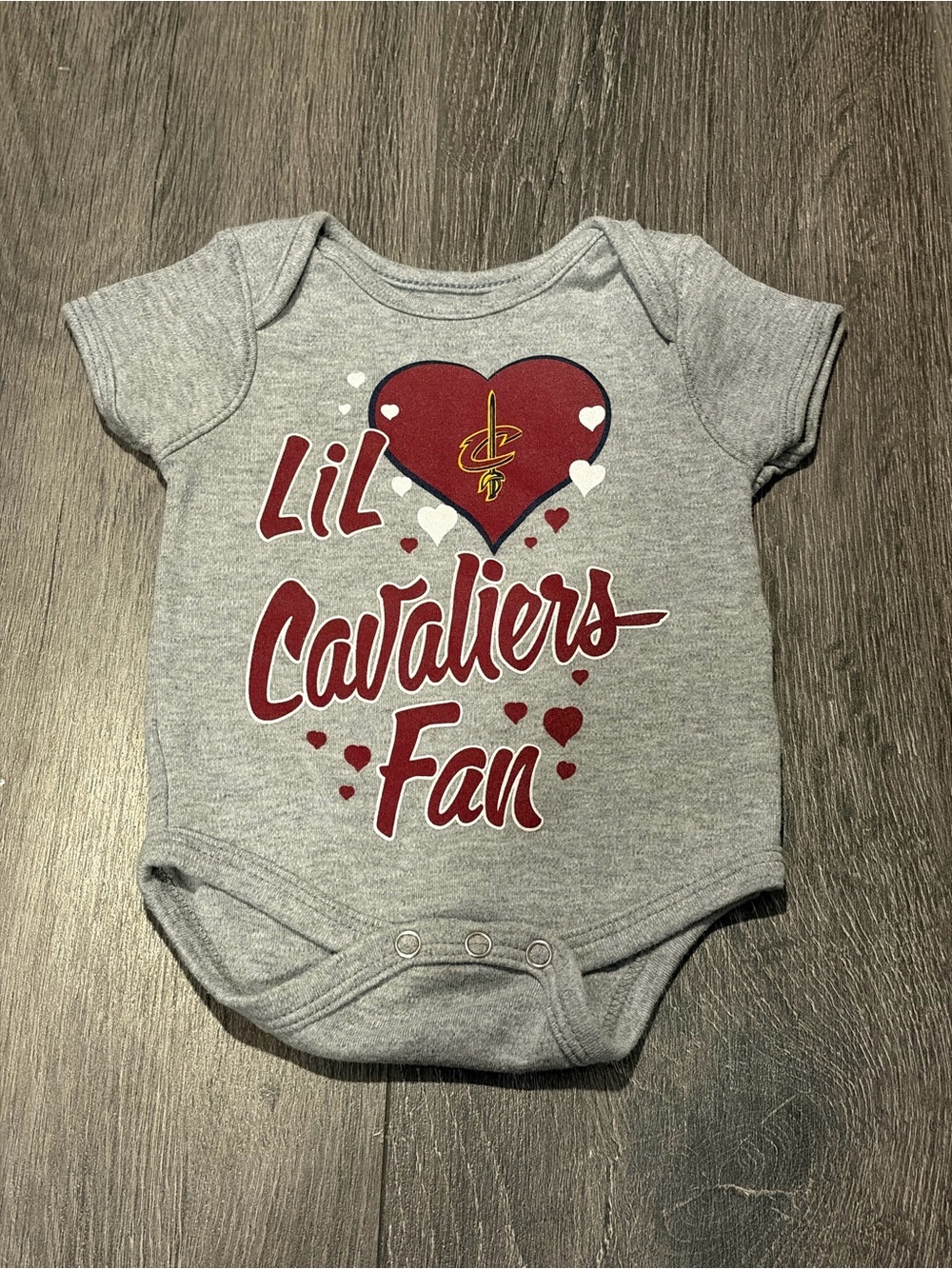 NBA Gray 'Lil Cavaliers Fan' Heart Logo One-Piece Size 0-3m